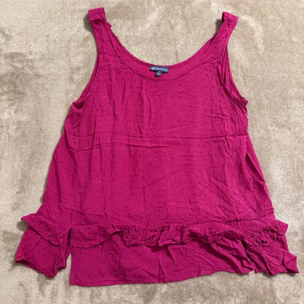 Democracy Womens Magenta Pink Clipped Dot Ruffle Hem Tank Top Large B907RD2E